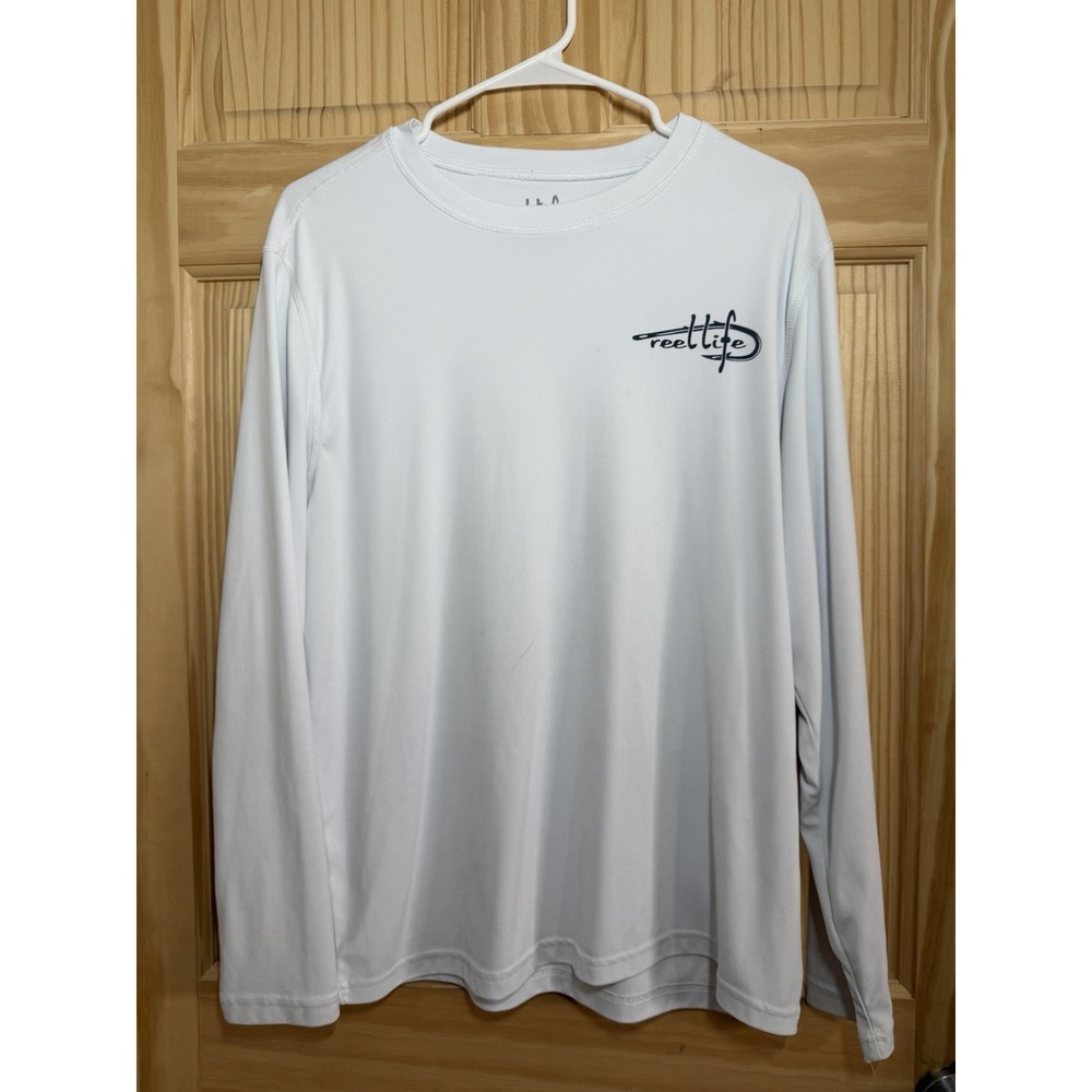 Reel Life Mens Long Sleeve Graphic Shirt Sz.M White Livin' The Reel Life Fishing